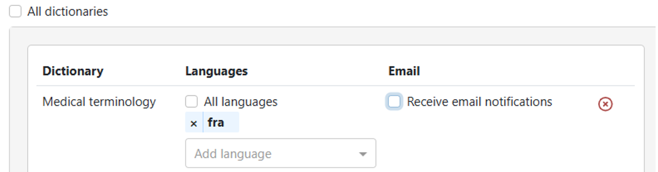 notificaiton settings edit no emails for dict