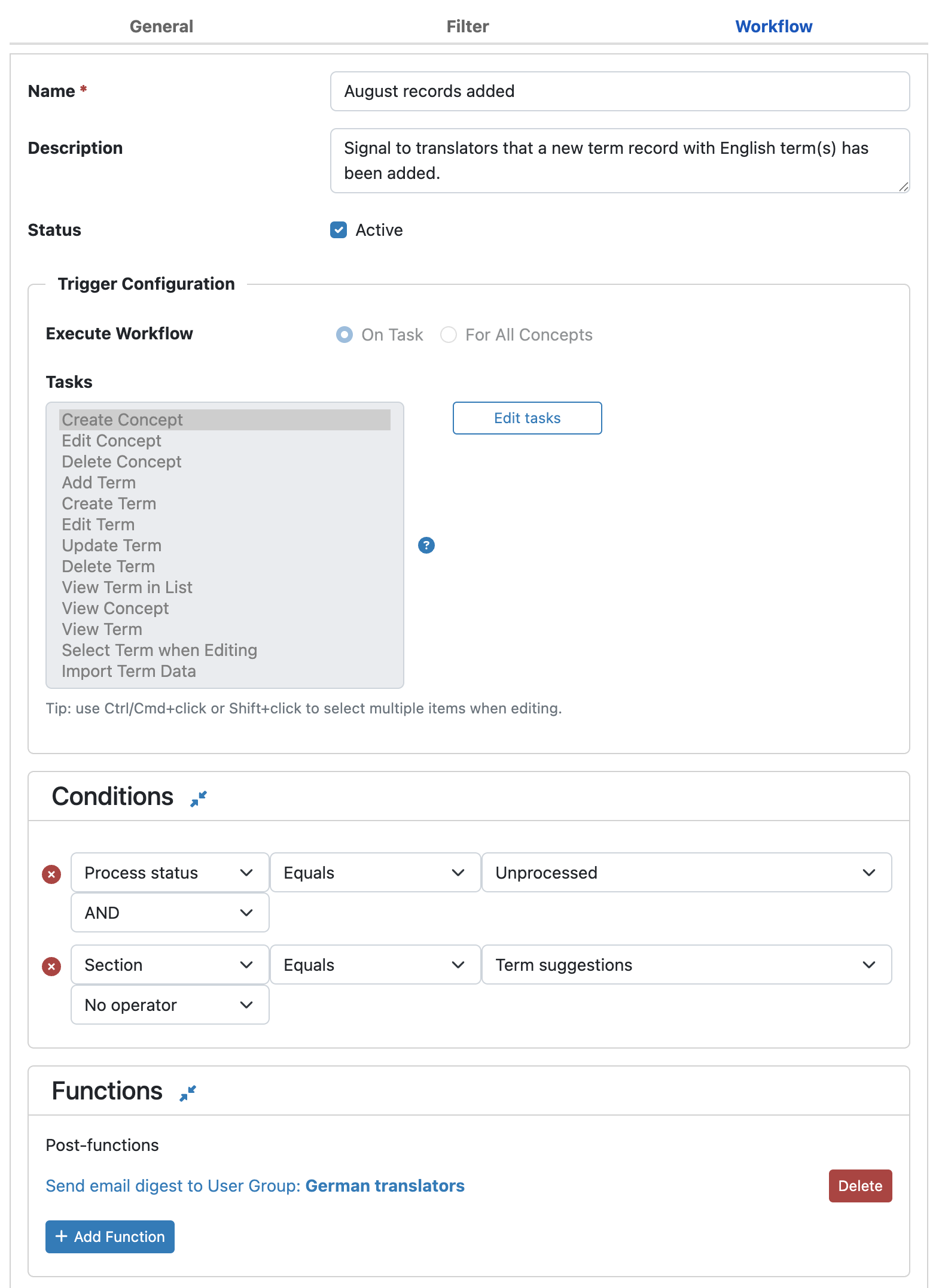 worspace workflow on task