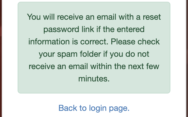 Forgot password confirmation example