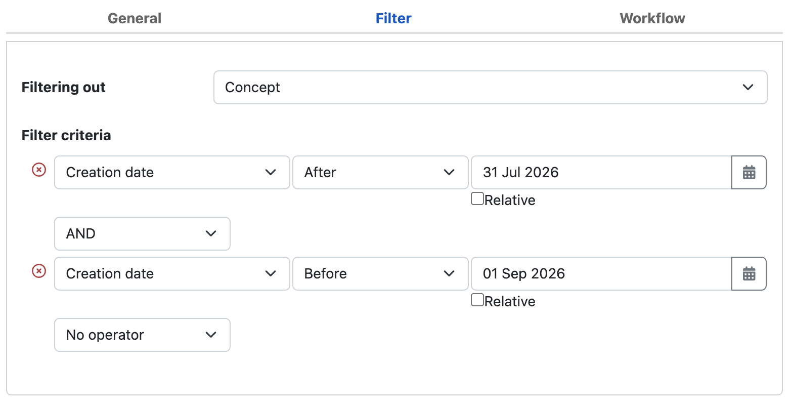 workspace filter