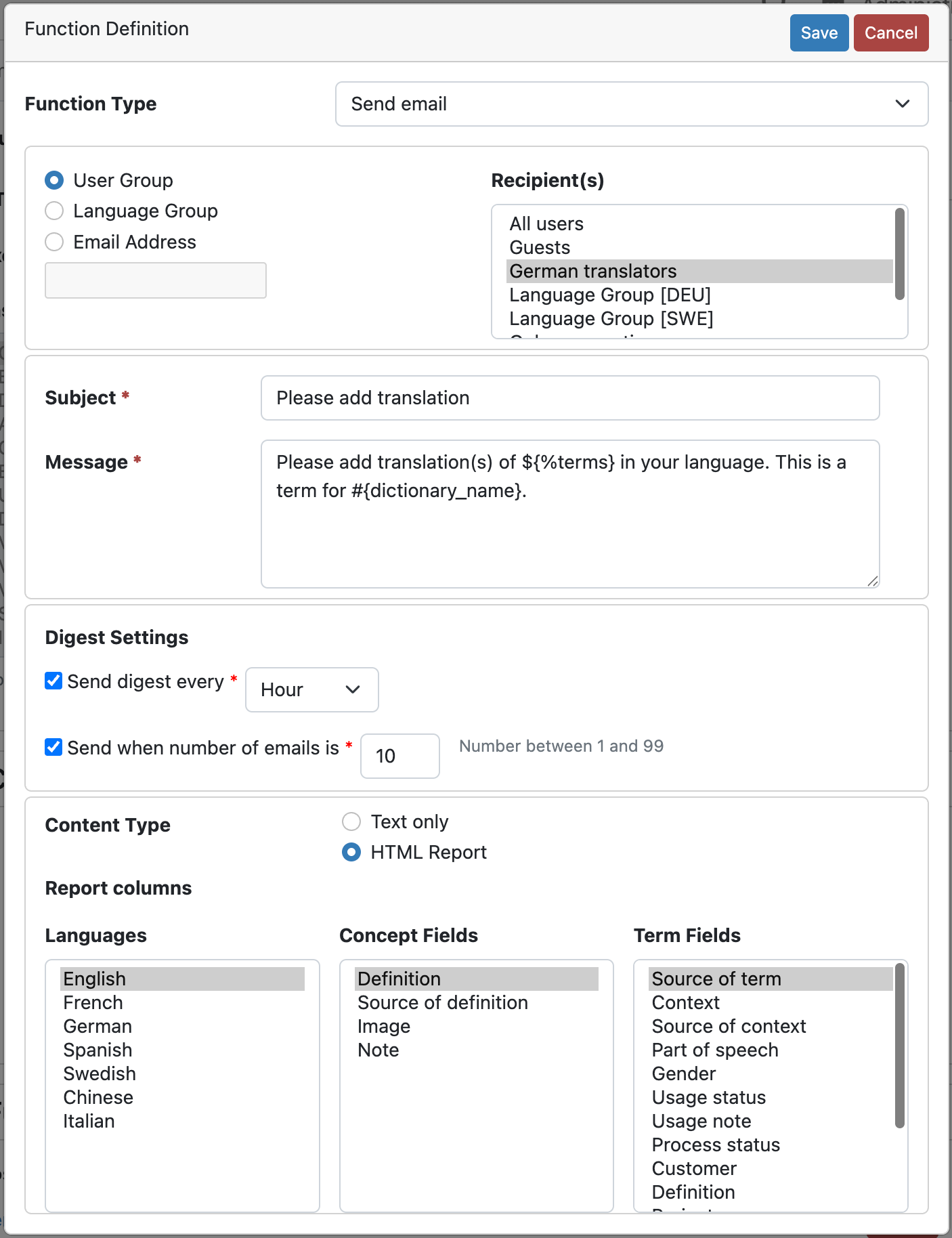 worskpace workflow send email