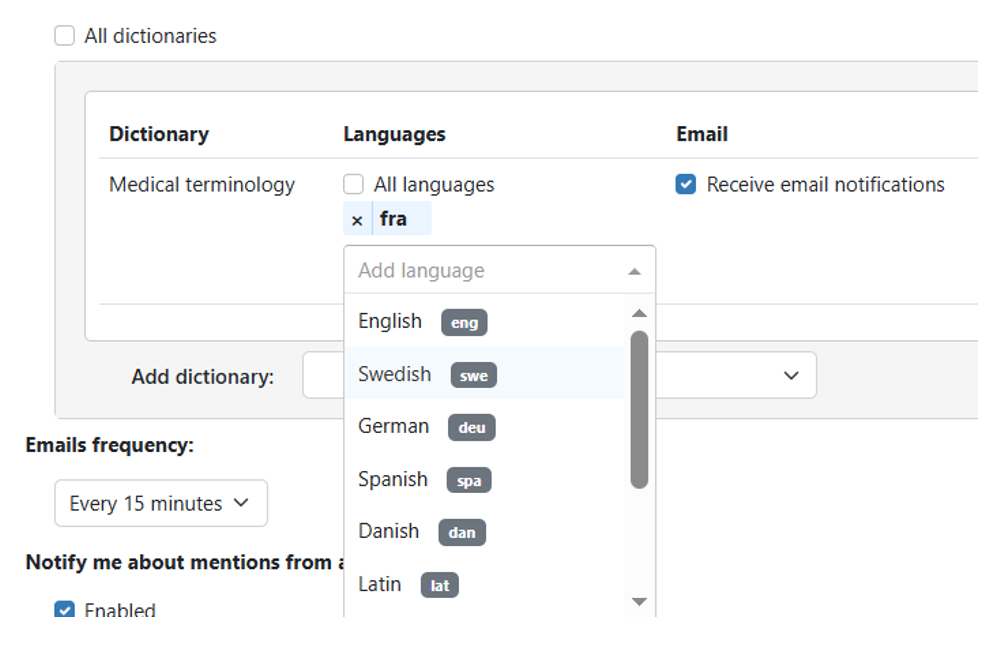 notification settings edit select lang
