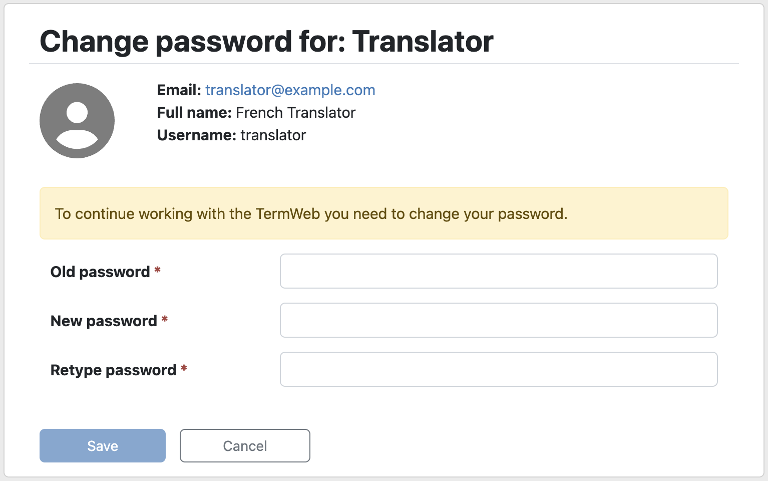 Change password form example