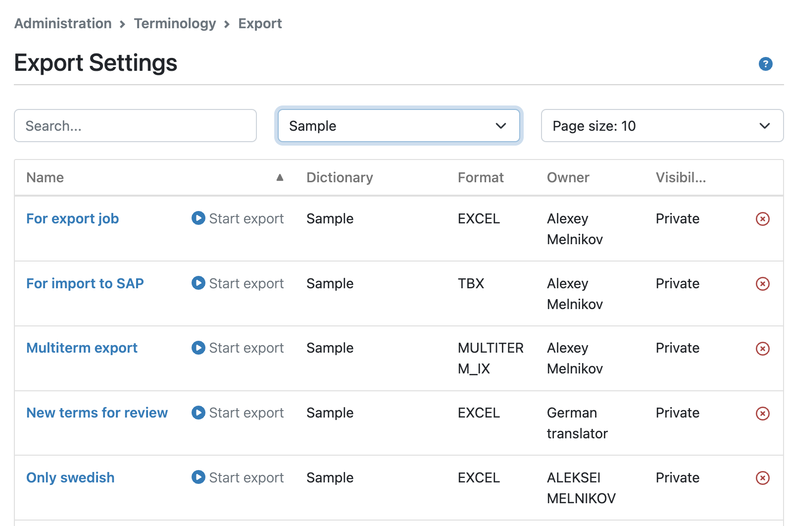settings list
