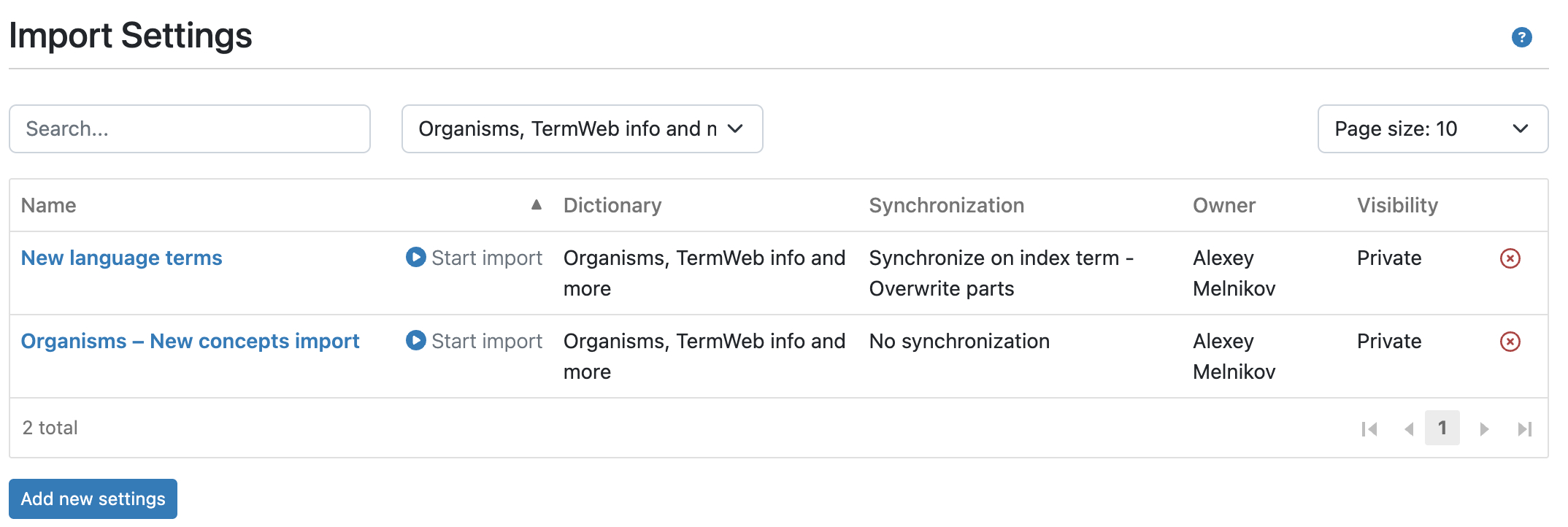 settings list